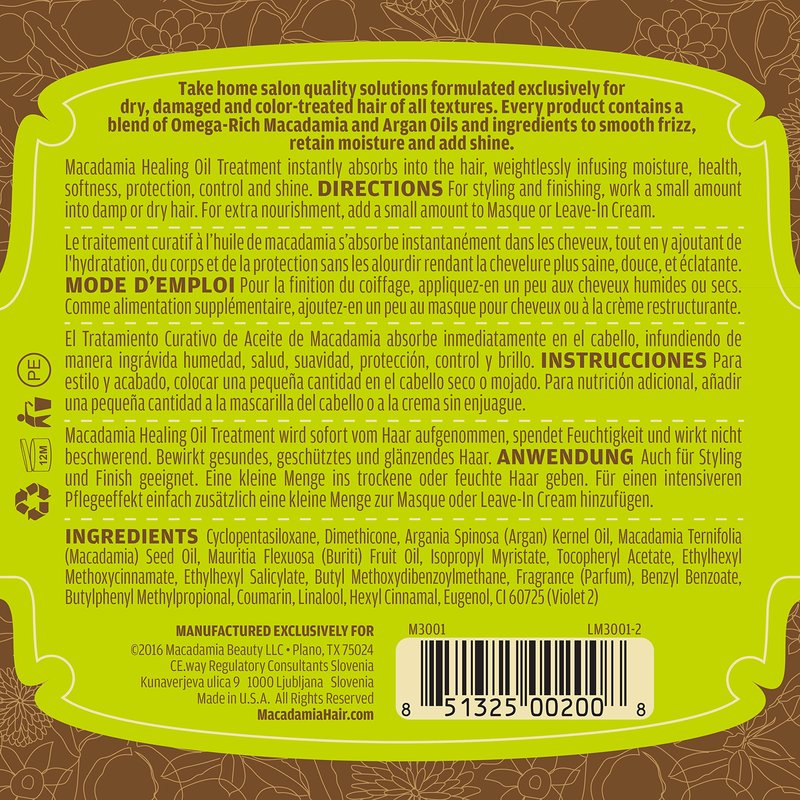 Macadamia Natural Oil Healing Treatment – Nourishing Hair Oil for Dry Damaged Hair, Hydrating Argan Serum, Frizz Control Shine, Glass Bottle, 4.2 fl oz
