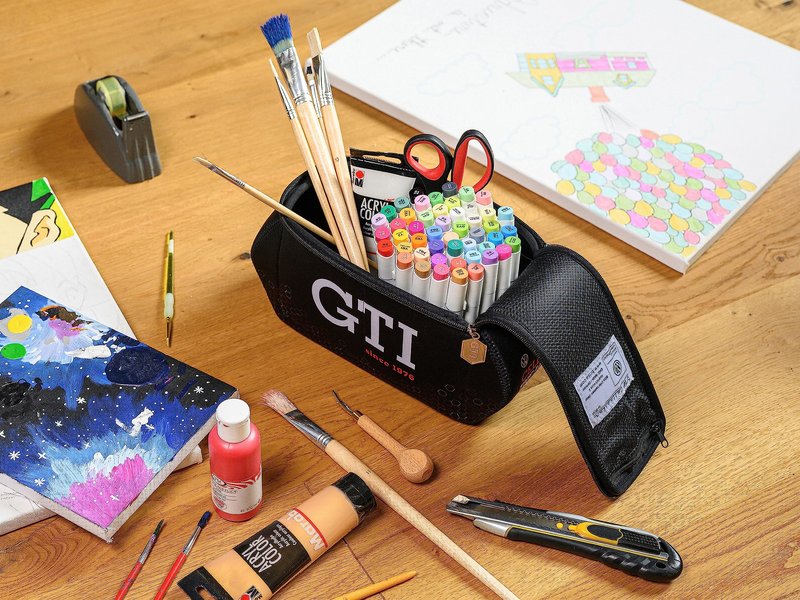 BRISA VW Collection - Volkswagen Neoprene Universal Makeup Cosmetics Toiletry Travel Pharmacy Bag in GTI Design (Hexagon/Black/Small)