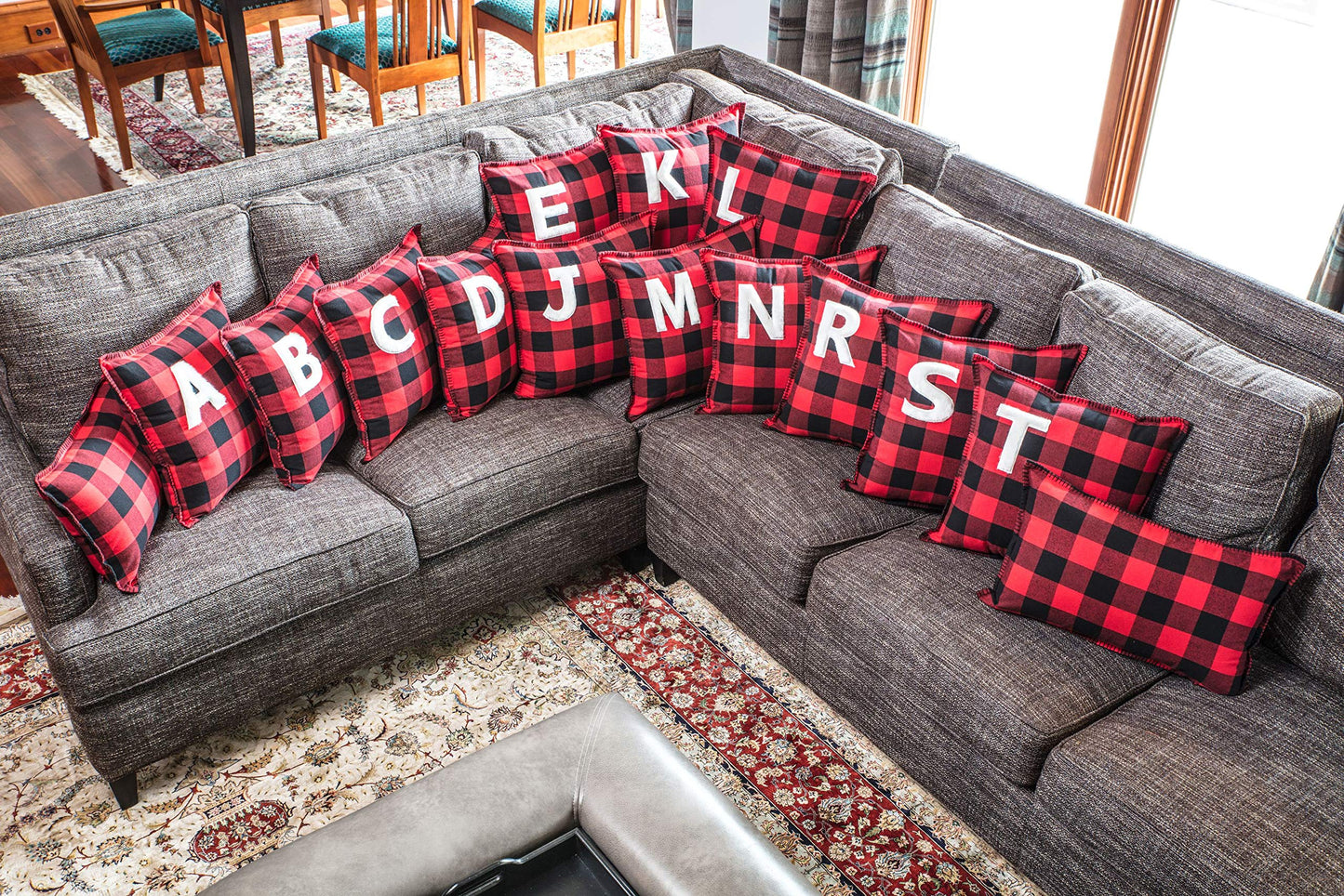 Pillow Perfect Buffalo Plaid Initial C Decorative Throw Pillow, 17", Red/Black/Off White