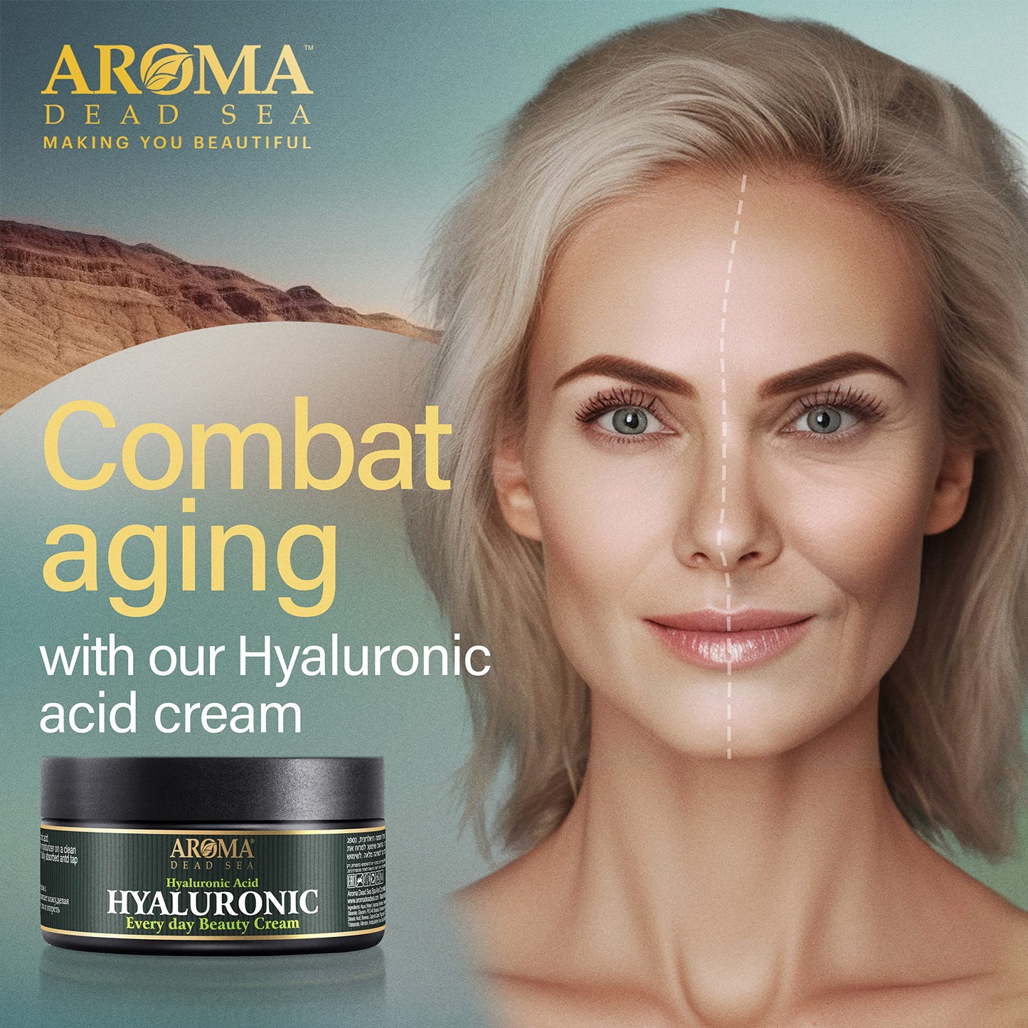 AROMA DEAD SEA Hyaluronic Acid Face Cream - Anti Aging Cream, Day & Night Facial Moisturizer for Face, Anti Wrinkle & Hydrating Face Moisturizer - 3.4 fl.oz (Hyaluronic Acid Face Cream Pack of 2)
