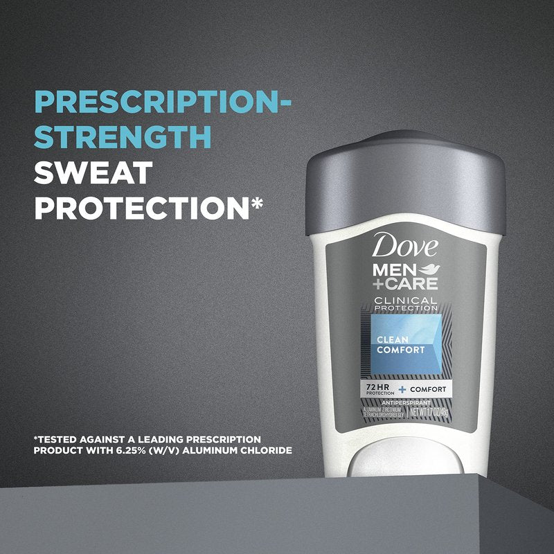 Dove Men+Care Clinical Protection Antiperspirant 72 hour sweat and odor protection Clean Comfort Antiperspirant for men formulated with Triple Action Moisturizer 1.7 oz, Pack of 3