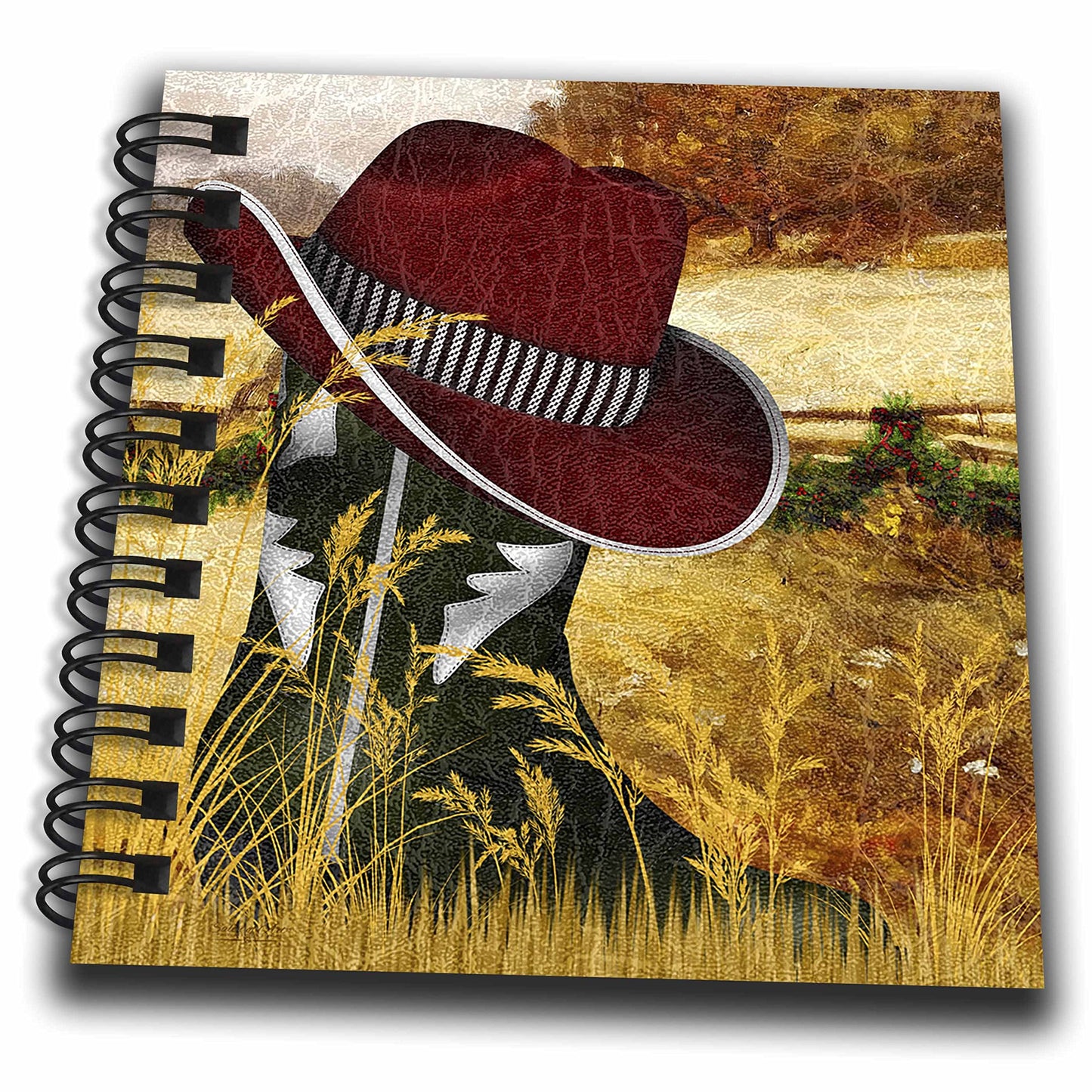 3dRose db_173006_3 Western Green Cowboy Boot with A Red Cowboy Hat for Christmas Mini Notepad, 4" x 4"