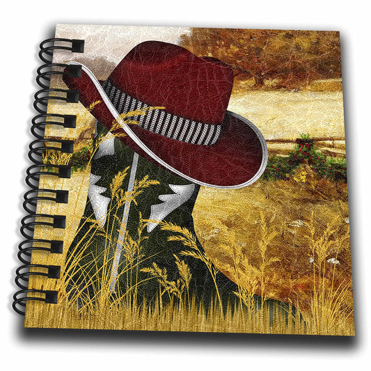 3dRose db_173006_3 Western Green Cowboy Boot with A Red Cowboy Hat for Christmas Mini Notepad, 4" x 4"