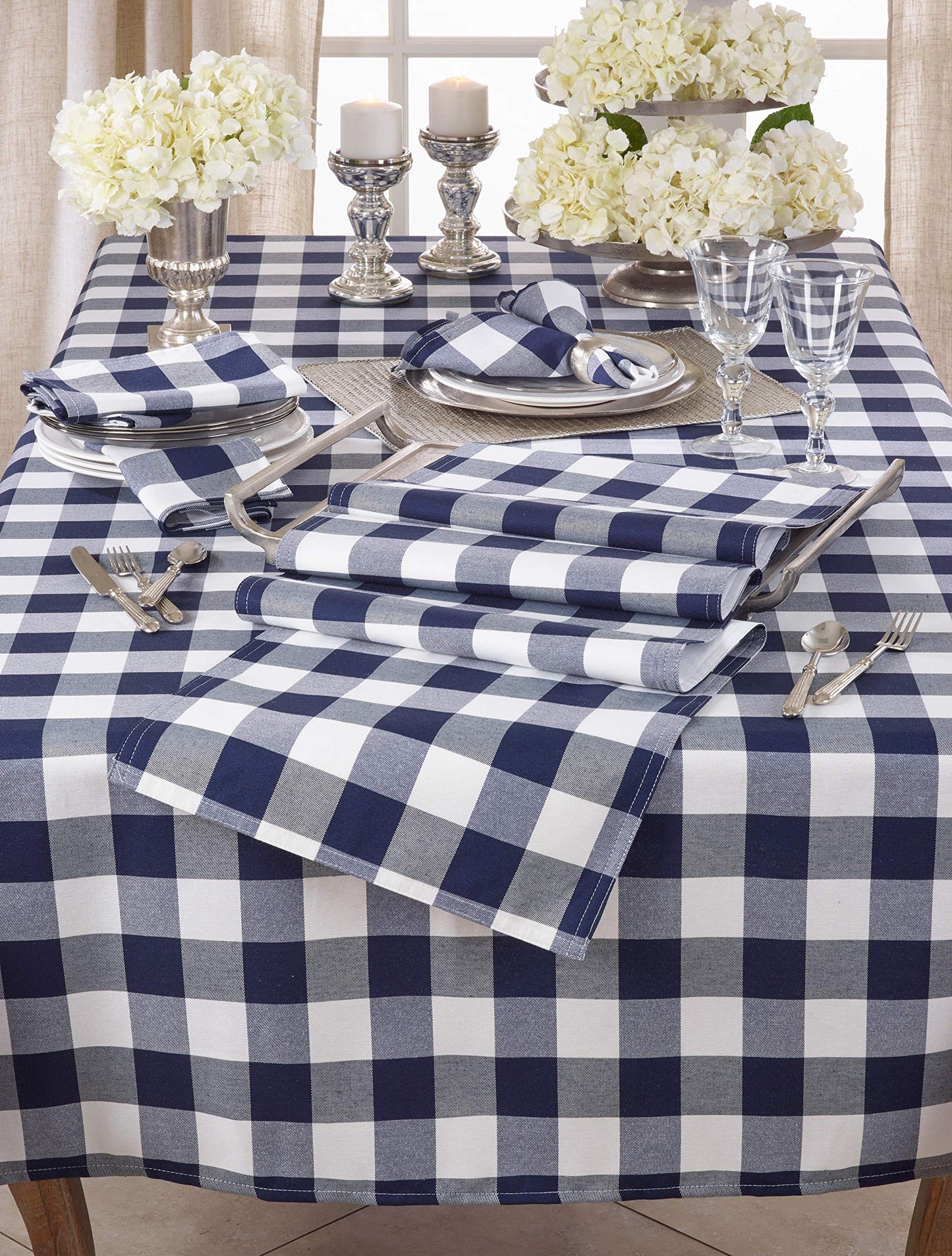 SARO LIFESTYLE Nautica Collection Cotton And Poly Blend Buffalo Plaid Runner, 16" x 72", Navy Blue