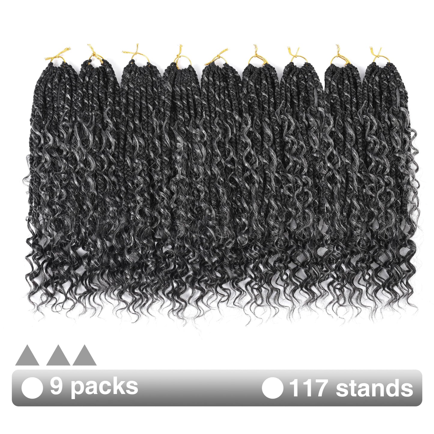 SALANNO Tornado Colorful Spirals Goddess Pre-looped Box Braid Extensions Crochet Hair for Black Women - Synthetic Boho Crochet Braids with Curly Ends(14inch, 9packs, 1B/Grey)