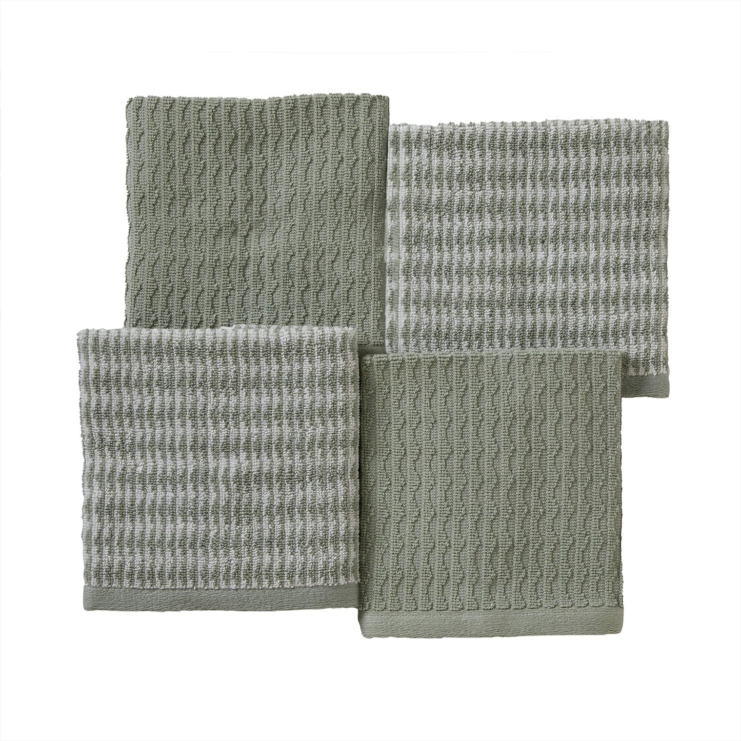 SKL Home Longborough 100% Turkish Cotton Premium 4-Piece Washcloth Set, 520 GSM, Soft & Absorbent Jacquard, Sage