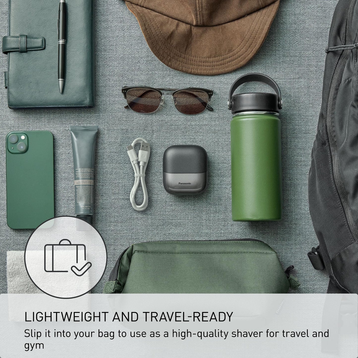 Panasonic Swipe Right Travel Shaver for Men, Portable Electric Razor for Men with USB-C Charging, 3-Blade Cutting System and Beard Sensor Technology, Wet/Dry Use, ES-CM3A-K