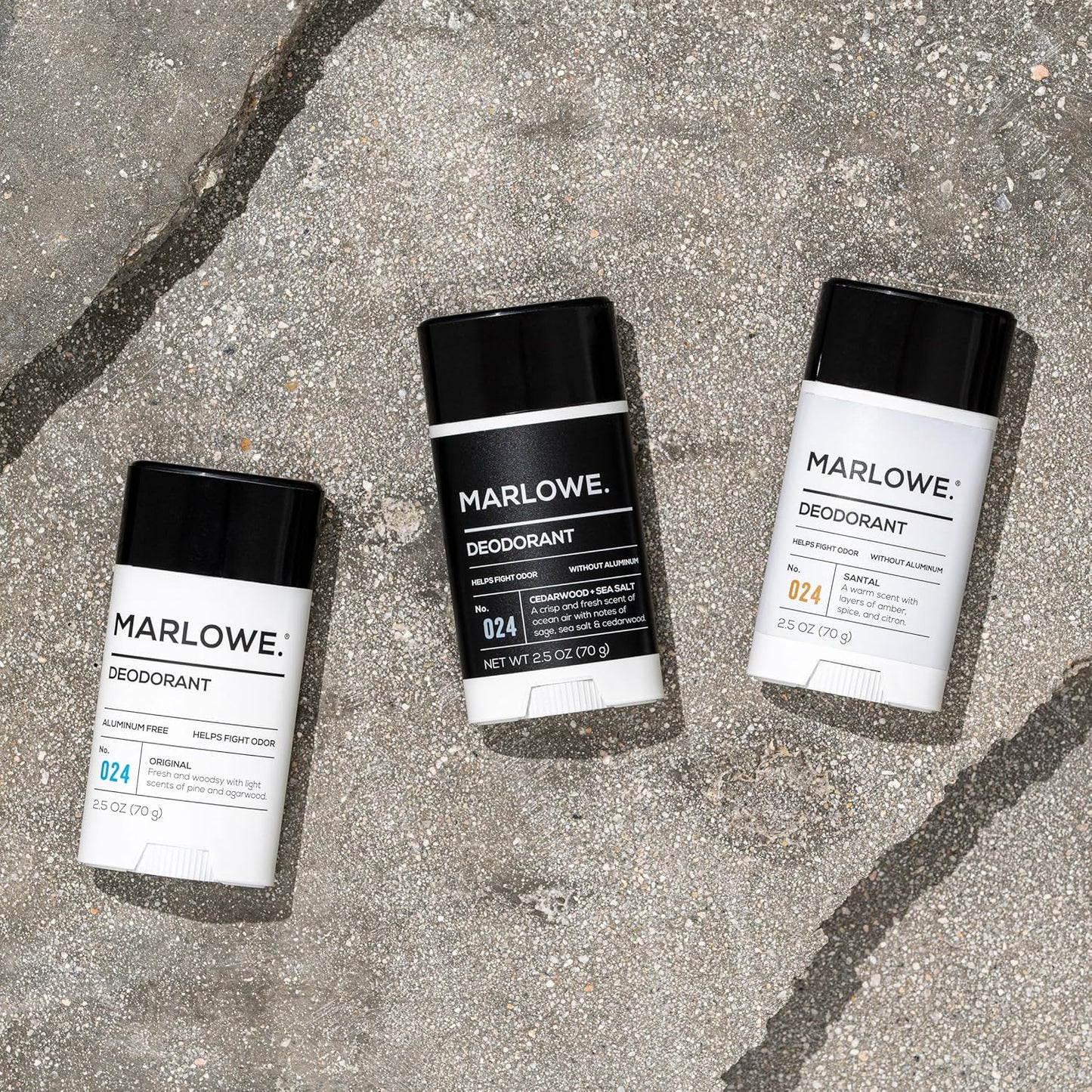 Marlowe. Men's Aluminum-Free Deodorant Stick - Vegan Formula with Coconut Oil & Shea Butter | Fresh Cedarwood & Sea Salt, 2.5 oz