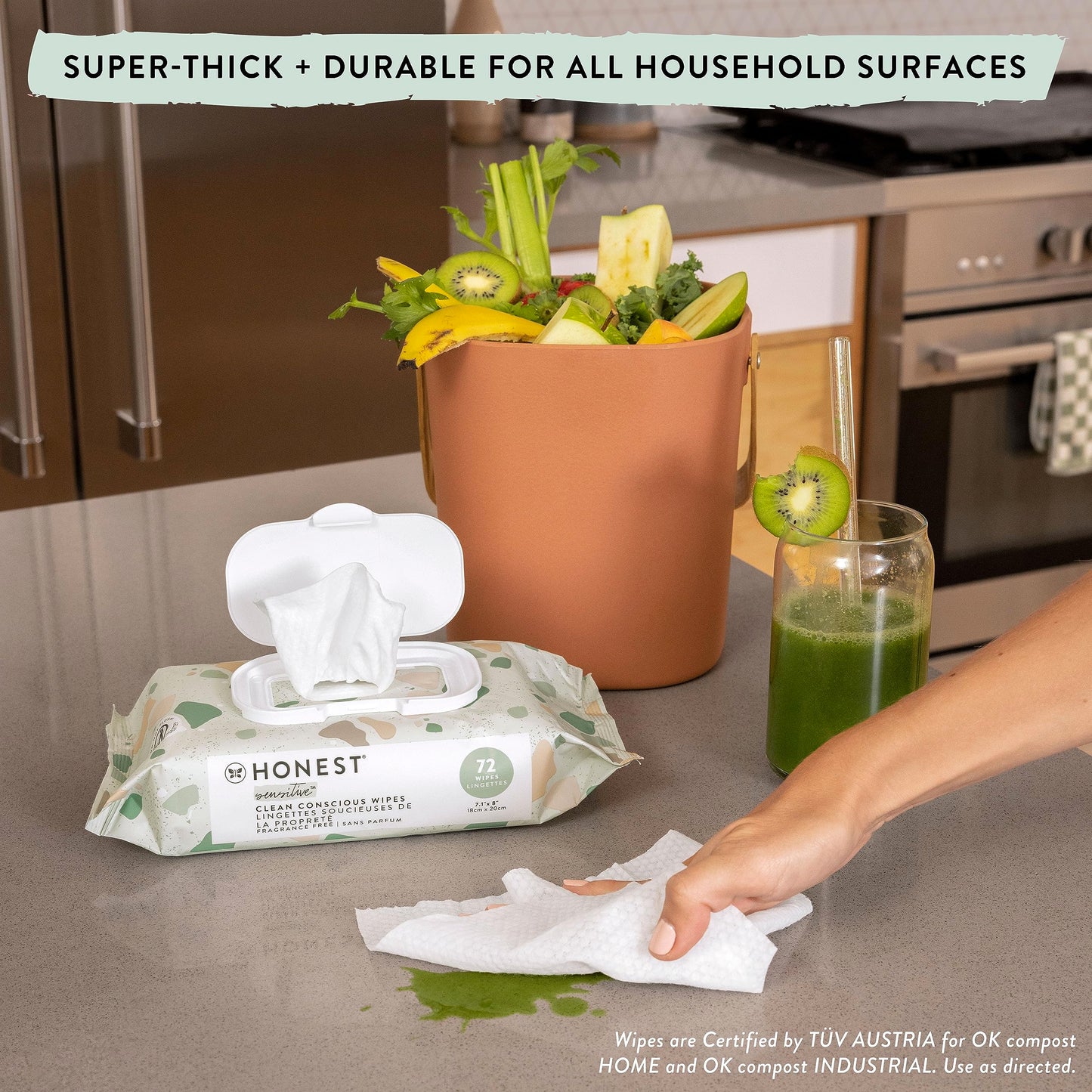 The Honest Company Unscented Wipes Over 99% Water Compostable Plant-Based Baby Hypoallergenic for Sensitive Skin EWG Verified Geo Mood 72 Count