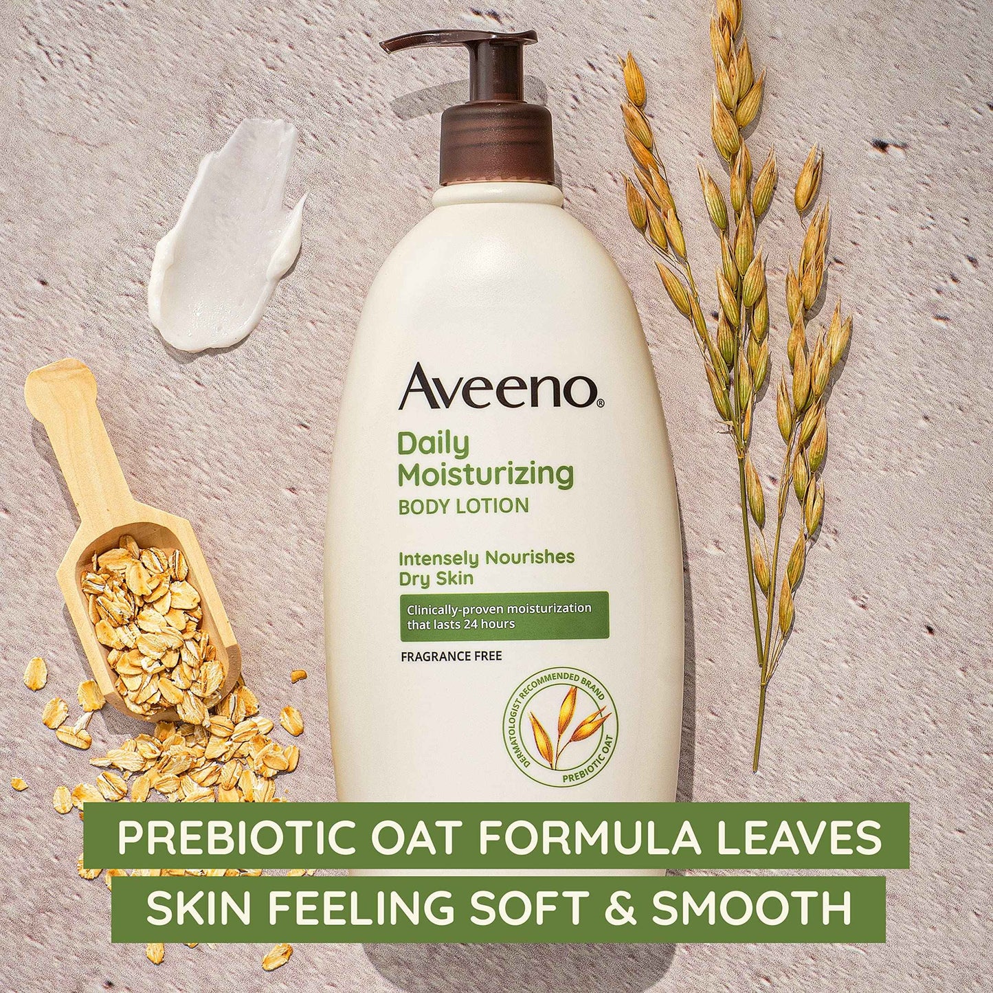 Aveeno Daily Moisturizing Body Lotion with Soothing Prebiotic Oat, Gentle Lotion Nourishes Dry Skin With Moisture, Paraben-, Dye- & Fragrance-Free, Non-Greasy & Non-Comedogenic, 12 fl. Oz (Pack of 2)
